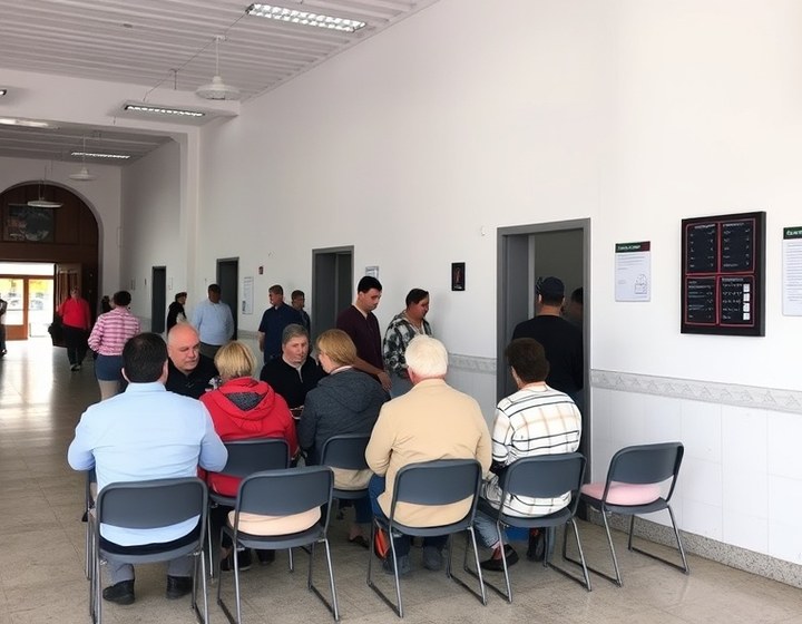 Después — Turnos separados por tipo de trámite y sala de espera ordenada.